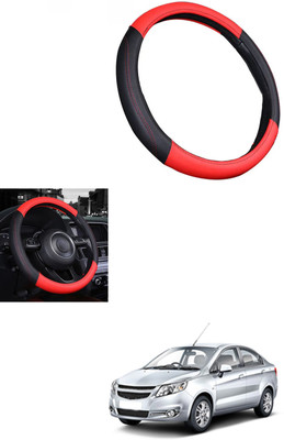 MATIES Steering Cover For Chevrolet Sail(Red/Black, Leather)