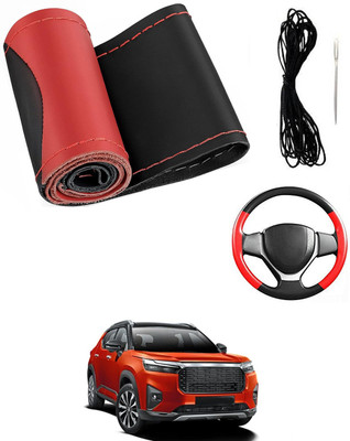 MATIES Hand Stiched Steering Cover For Honda Universal For Car(Red/Black, Leatherite)