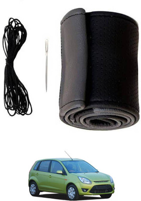 MATIES Hand Stiched Steering Cover For Ford Figo(Black/Grey, Leatherite)