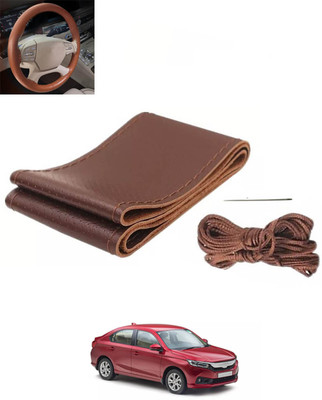 RKPSP Hand Stiched Steering Cover For Honda Amaze(Brown, Leatherite)