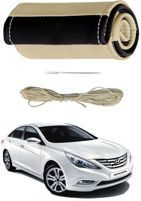RKPSP Hand Stiched Steering Cover For Universal For Car Sonata Fluidic(Beige/Brown, Leatherite)