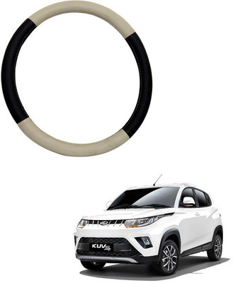 RKPSP Hand Stiched Steering Cover For Universal For Car Kwid(Beige/Black, Leatherite)