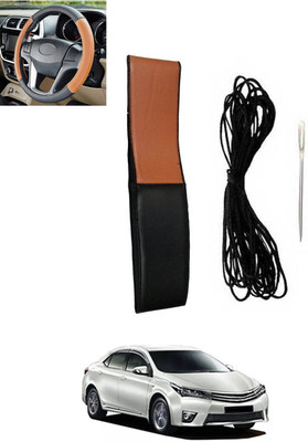monolive Hand Stiched Steering Cover For Toyota Altis(Tan, Black, Leatherite)