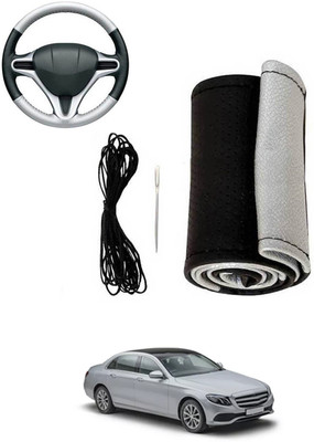 MATIES Hand Stiched Steering Cover For Mercedes Benz E200(Silver, Black, Leatherite)