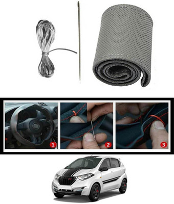 MATIES Hand Stiched Steering Cover For Datsun Universal For Car(Grey, Leatherite)