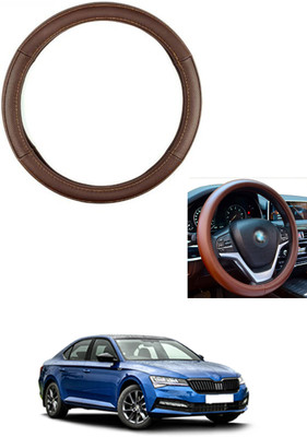 MATIES Steering Cover For Skoda Superb(Brown, Leather)