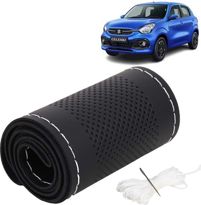 Kingsway Hand Stiched Steering Cover For Maruti Celerio(Black Color with Silver Thread, Leatherite)
