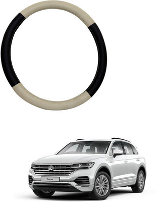 RKPSP Hand Stiched Steering Cover For Universal For Car Touareg(Beige/Black, Leatherite)