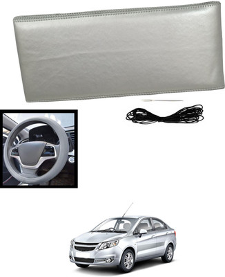 MATIES Hand Stiched Steering Cover For Chevrolet Sail(Silver, Leatherite)