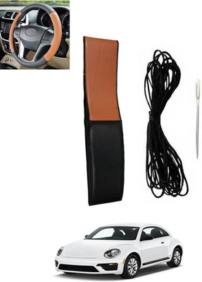 monolive Hand Stiched Steering Cover For Volkswagen Beetle(Tan, Black, Leatherite)