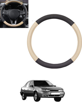 monolive Hand Stiched Steering Cover For Daewoo Cielo(Beige, Black, Leatherite)