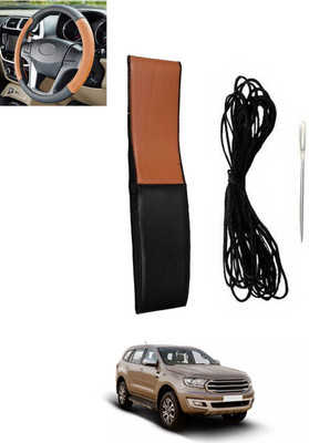 RKPSP Hand Stiched Steering Cover For Ford Endeavour(Tan, Black, Leatherite)