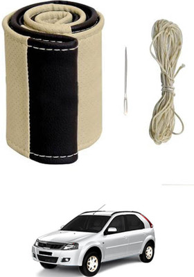 MATIES Hand Stiched Steering Cover For Mahindra Verito Vibe(Beige/Black, Leatherite)