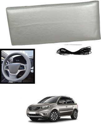 MATIES Hand Stiched Steering Cover For Renault Koleos(Silver, Leatherite)