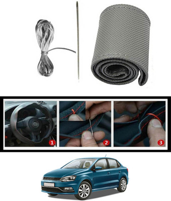 MATIES Hand Stiched Steering Cover For Volkswagen Universal For Car(Grey, Leatherite)