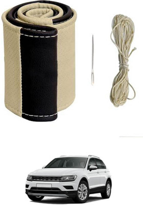 monolive Hand Stiched Steering Cover For Volkswagen Universal For Car(Beige/Black, Leatherite)