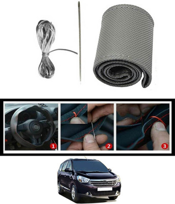 MATIES Hand Stiched Steering Cover For Renault Lodgy(Grey, Leatherite)