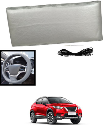 MATIES Hand Stiched Steering Cover For Nissan Universal For Car(Silver, Leatherite)
