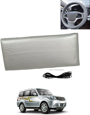 AYW Hand Stiched Steering Cover For Tata Sumo Grande(Silver, Leatherite)