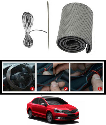 MATIES Hand Stiched Steering Cover For Skoda Rapid(Grey, Leatherite)