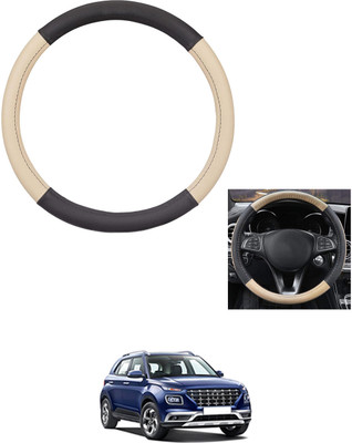 MATIES Steering Cover For Hyundai Universal For Car(Beige/Black, Leather)