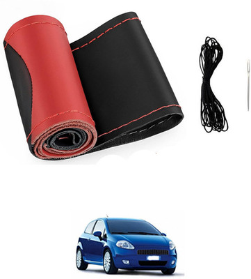 MATIES Hand Stiched Steering Cover For Fiat Grand Punto(Red/Black, Leatherite)