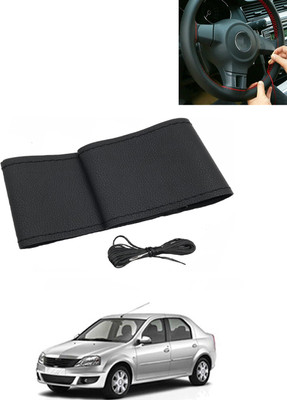 MATIES Hand Stiched Steering Cover For Mahindra Logan(Black, Leatherite)
