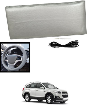MATIES Hand Stiched Steering Cover For Chevrolet Captiva(Silver, Leatherite)