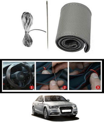 MATIES Hand Stiched Steering Cover For Audi S4(Grey, Leatherite)