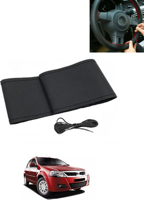 MATIES Hand Stiched Steering Cover For Mahindra Verito(Black, Leatherite)