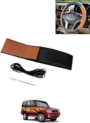 AYW Hand Stiched Steering Cover For Tata Sumo(Tan/Black, Leatherite)