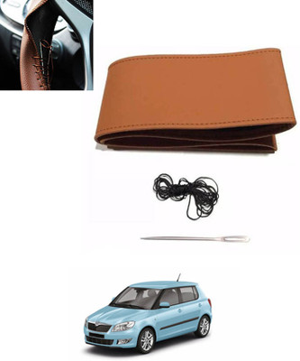 ABJD Hand Stiched Steering Cover For Hyundai Fabia(Tan, Leatherite)