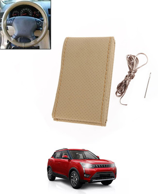 ABJD Hand Stiched Steering Cover For Nissan Universal For Car(Beige, Leatherite)