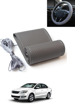 AYW Hand Stiched Steering Cover For Skoda Rapid(Grey, Leatherite)