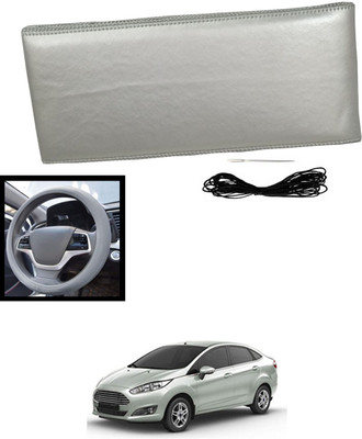 MATIES Hand Stiched Steering Cover For Ford Fiesta(Silver, Leatherite)