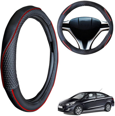PEEPS STORE Steering Cover For Hyundai Verna Fluidic(Black, Leatherite)