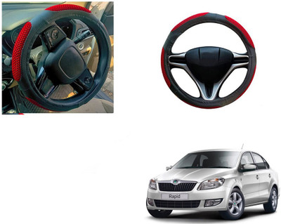 Automotive Prist Steering Cover For Skoda Rapid(Black & Red, Leatherite)