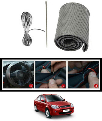 MATIES Hand Stiched Steering Cover For Ford Ikon(Grey, Leatherite)