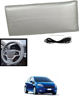 MATIES Hand Stiched Steering Cover For Fiat Grand Punto(Silver, Leatherite)