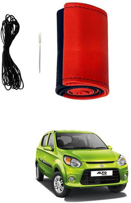 RKPSP Hand Stiched Steering Cover For Universal For Car Alto 800(Red/Black, Leatherite)