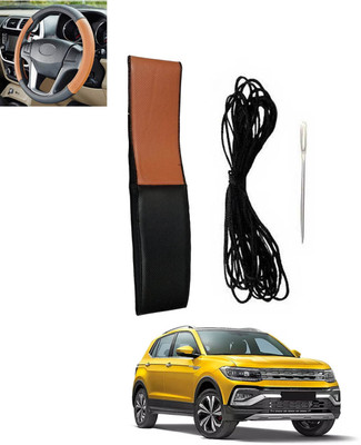 monolive Hand Stiched Steering Cover For Volkswagen Universal For Car(Tan, Black, Leatherite)