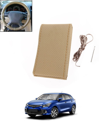 ABJD Hand Stiched Steering Cover For Toyota Universal For Car(Beige, Leatherite)