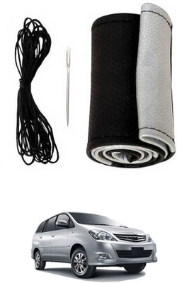 MSNP Hand Stiched Steering Cover For Toyota Innova(Silver Black, Leatherite)