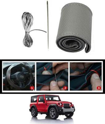 ABJD Hand Stiched Steering Cover For Nissan Thar(Grey, Leatherite)