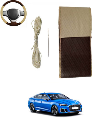 MATIES Hand Stiched Steering Cover For Audi S7(Beige/Brown, Leatherite)