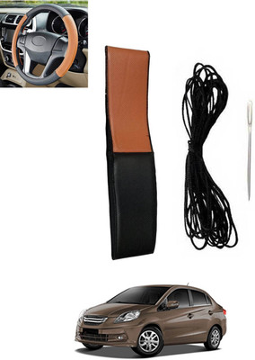 MSNP Hand Stiched Steering Cover For Honda Amaze(Tan, Black, Leatherite)