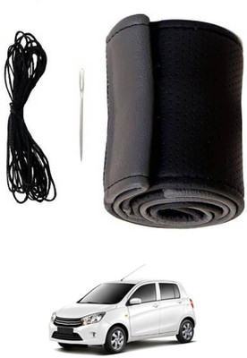 ABJD Hand Stiched Steering Cover For Mitsubishi Celerio(Grey, Black, Leatherite)