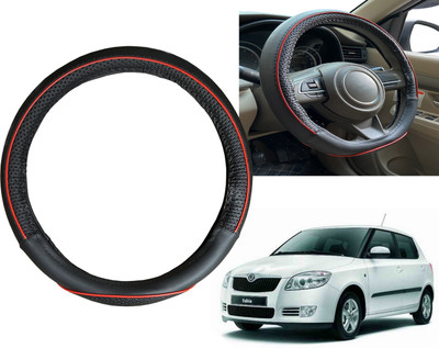 PEEPS STORE Steering Cover For Skoda Fabia(Black, Red, Leatherite)