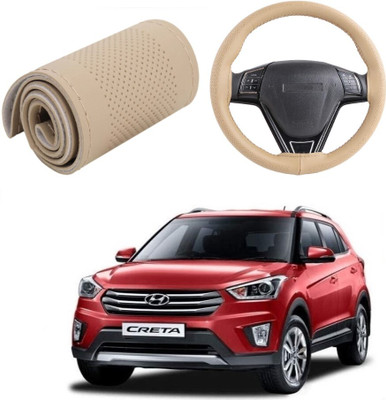 Arnejas Hand Stiched Steering Cover For Hyundai Creta(Beige, Leather)