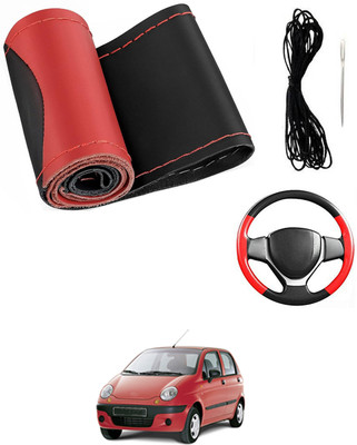 MATIES Hand Stiched Steering Cover For Daewoo Matiz(Red/Black, Leatherite)